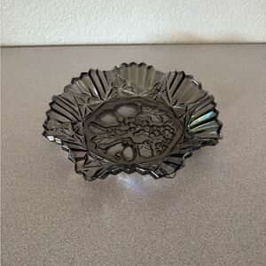 Vintage Federal Glass Ruffled Edge Dish - Iridescent Smoke Grey